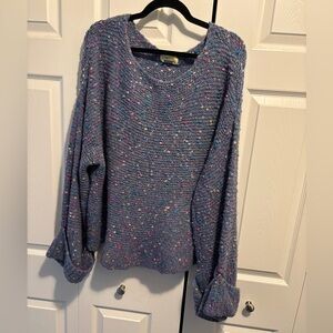 Anthropologie Multicolored Speckled Sweater with Wide Sleeves and Rolled Cuffs